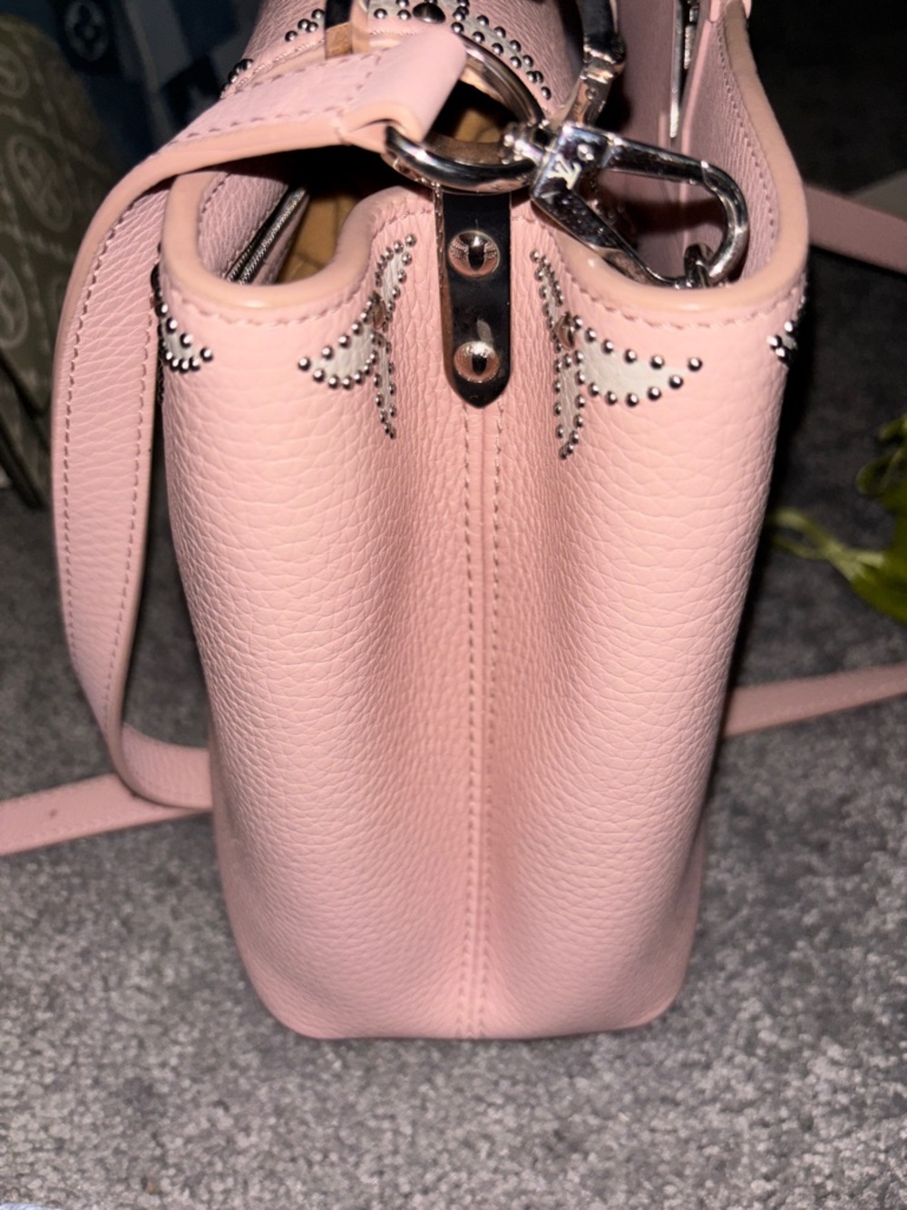 Louis Vuitton Pink Pebbled Leather Top-Handle Satchel with Stud Accents - Picture 2 of 13